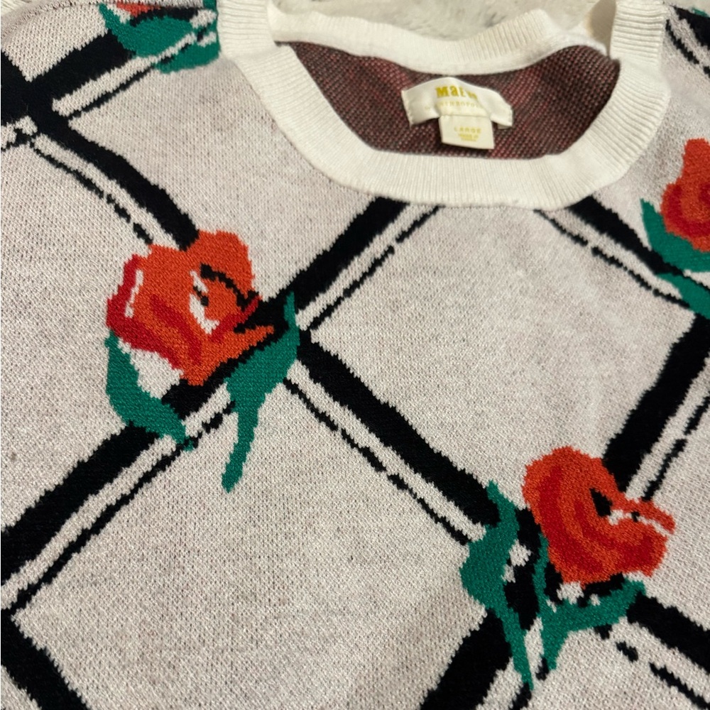 Maeve Cream and Black Sweater with Orange Floral Design